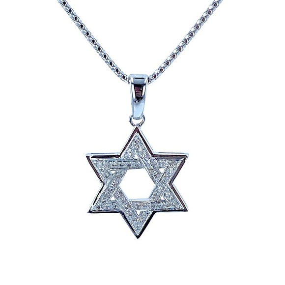 14K White Gold Diamond Star Of David Pendant